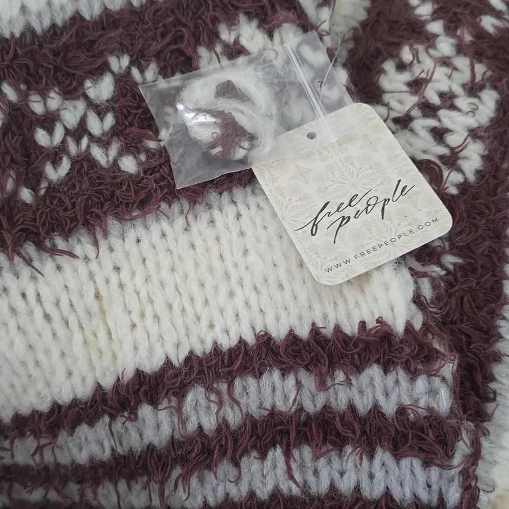 FREE PEOPLE Check Me Out Brown and Cream Turtleneck Cropped Sweater NWT M